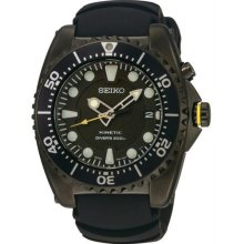 Men's Black Anodized Stainless Steel Kinetic Dive Black Dial Rubber Strap