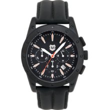 Men's Black Chronograph Watch with Black Leather Strap
