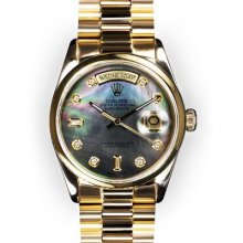 Men's Black Mother of Pearl Dial Smooth Bezel Rolex Day Date President