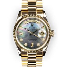 Men's Black Mother of Pearl Dial Fluted Bezel Rolex Day Date President