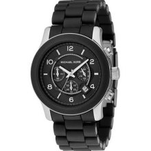 Men's Black Rubber Link Bracelet Stainless Steel Quartz Chronograph