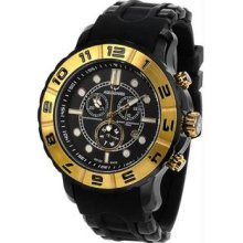 Men's Black Rugged Quartz Chronograph Black Dial Rubber Strap Gold