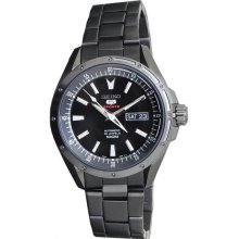 Men's Black Stainless Steel Seiko 5 Automatic Black Dial Day and Date Display