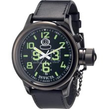 Men's Black Stainless Steel Russian DIver Swiss Quartz Chronograph Leather Strap