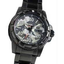 Men's Black Stainless Steel Seiko 5 Sports Automatic Camouflage Dial Day Date