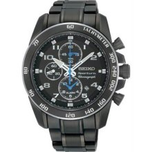 Men's Black Stainless Steel Sportura Alarm Chronograph Black Dial Link