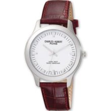 Mens Brown Leather Band White Dial Watch