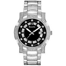 Men's Bulova Crystal Accent Watch with Black Dial (Model: 96B176)