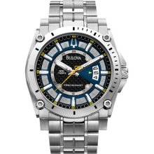 Mens Bulova Precisionist Champlain Watch in Stainless Steel with Blue Dial (96B131)
