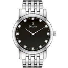Men's Bulova Stainless Steel Watch with Diamond Markers (Model: