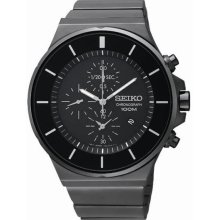 Men's Chronograph Stainless Steel Case and Bracelet Black Dial Date Di