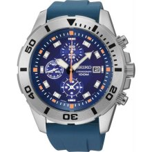 Men's Chronograph Stainless Steel Case Rubber Bracelet Blue Tone Dial