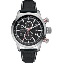 Men's Chronograph Stainless Steel Case Leather Bracelet Black Dial Dat