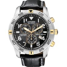 Mens Citizen Eco-Drive Perpetual Calendar Watch in Stainless Steel with Black Leather Strap (BL5476-00E)
