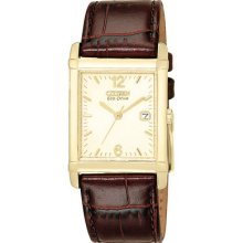 Mens Citizen Eco Drive Watch in Yellow Gold Tone Stainless Steel with Leather Strap (BW0072-07P)