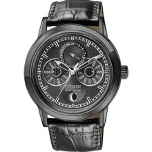 Mens Citizen Eco Drive Watch in Stainless Steel with Black Leather Strap (BU0035-06E)