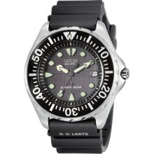 Mens Citizen Eco Drive Professional Diver Watch in Stainless Steel with Rubber Strap (BN0000-04H)