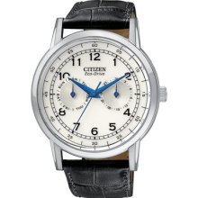 Mens Citizen Eco-drive Black Leather Casual Dress Watch With Date Ao9000-06b