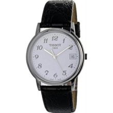 Men's Classic Stainless Steel Case Leather Bracelet Silver Tone Dial