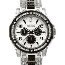 Men's Crystal Stainless Steel Sport Day Date Silver Tone Grid Patterne