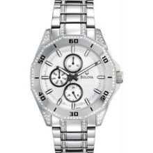 Men's Crystal Stainless Steel Quartz Day Date Silver Tone