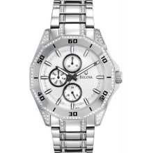 Men's Crystal Stainless Steel Quartz Day Date Silver Tone Dial