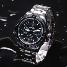 Mens Daily-waterproof Stainless Steel Three Dials Decoration Wrist Watch 103