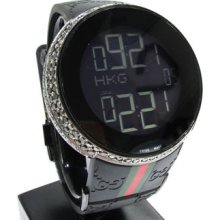 Mens Diamond Fully Iced Black Digital Gucci Watch Round Cut 6.00ct