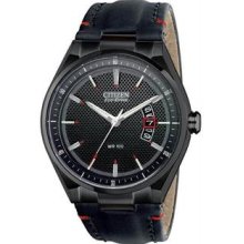 Men's Drive Stainless Steel Case Black Dial Leather