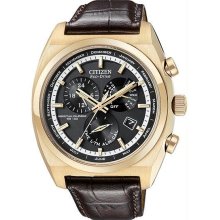 Men's Eco-Drive Calibre 8700 Gold Tone Stainless Steel Case Black Dial Perpetual