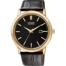 Men's Eco-Drive Gold Tone Stainless Steel Case Black Dial Brown