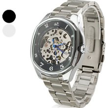 Men's Elliptic Case Style Alloy Analog Automatic Wrist Watch (Silver)
