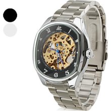 Men's Elliptic Case Style Analog Alloy Mechanical Wrist Watch (Silver)