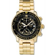 Men's Gold Tone 200m Flight Chronograph Black Dial