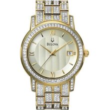 Men's Gold Tone Dress Watch Silver Tone Dial Crystals