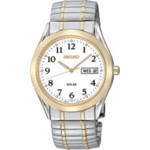 Men's Gold Tone Stainless Steel Solar Quartz White Dial Link Bracelet