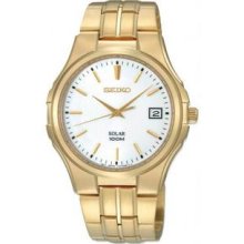 Men's Gold Tone Stainless Steel Solar Quartz White Dial Link