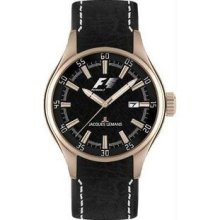 Men's Gold Tone Stainless Steel Formula One Black Dial Leather