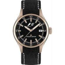 Men's Gold Tone Stainless Steel Formula One Cream Black Dial Leather