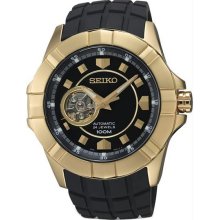 Men's Gold Tone Stainless Steel Case Rubber Strap Automatic Black Dial