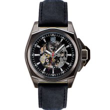Men's Gunmetal Automatic Watch with Black Leather Strap