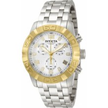 Mens Invicta Pro Diver Elite 11454 Chrono Silver Dial Gold Bezel