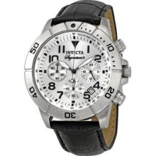 Mens Invicta Sport Chronograph Tachymeter Black Croc-Look Leather Date