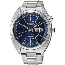 Men's Kinetic Stainless Steel Case and Bracelet Blue Tone Dial Day and Date