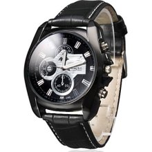 Men's Leather Analog Quartz Watch Wrist (Black)
