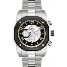 Men's Marine Star Chronograph Black Bezel Silver Tone Dial Link