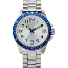 Men's Merona Silver Bracelet Watch with Blue Bezel