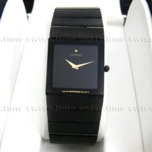 Men's Movado Sapphire Pvd Ceramic Square Black Oynx Dial Vintage Watch Rare