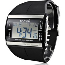 Men's Multi-Functional Style Rubber Digital LED Wrist Watch (Black)