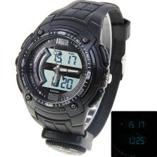 mens new Alike black digital/analog watch silicone band w/backlight compass